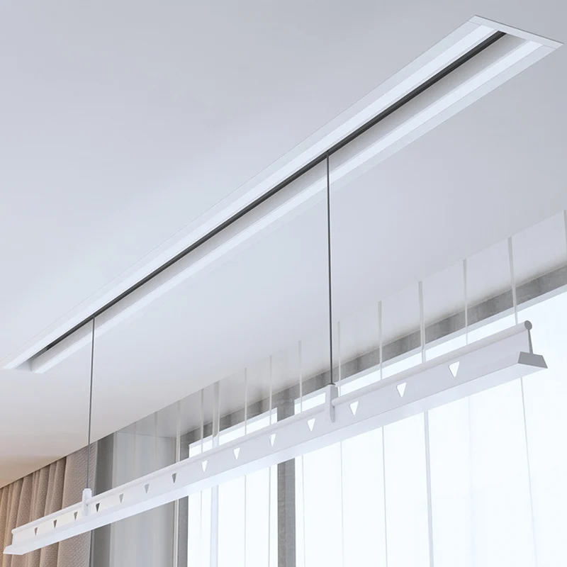 single pole electric remote control concealed install ceiling smart automatic lifting clothes drying rack with led lighting