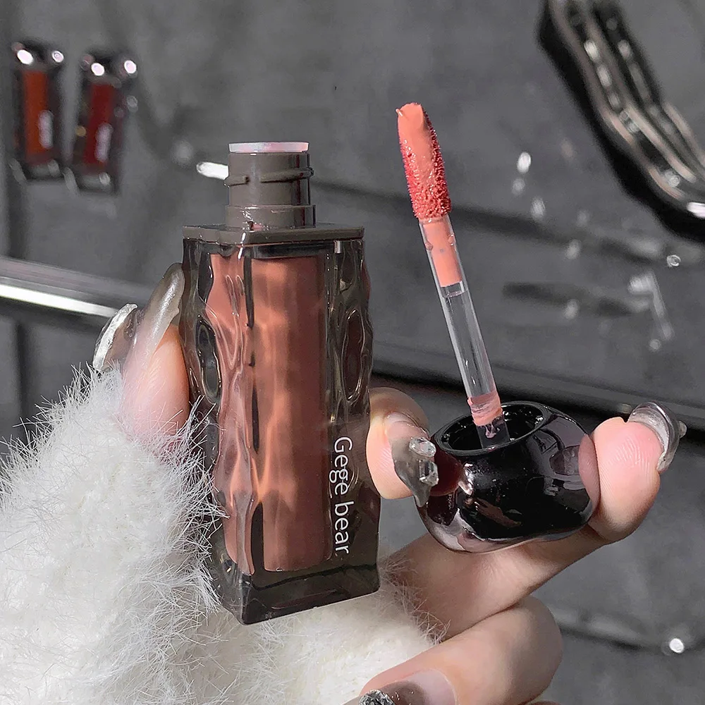 Long-Lasting Lip Gloss Matte High Gloss Finish Gege Bear All Day Non-Sticky Moisturizing Lip Stain Pink Black Liquid Lipgloss