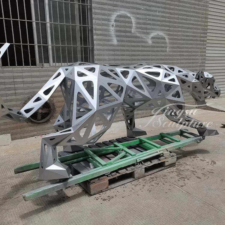 Home decor outdoor use customized section sliver color polishing stainless steel metal panther sculpture