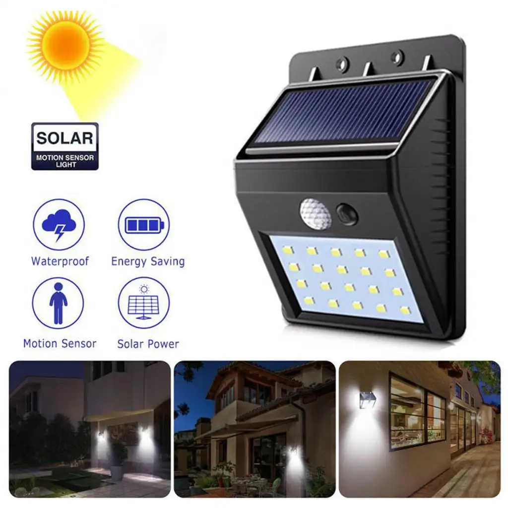 20 Led Waterproof Solar-sensor motion-sensor Wall Light Outside Garden Street Lamp