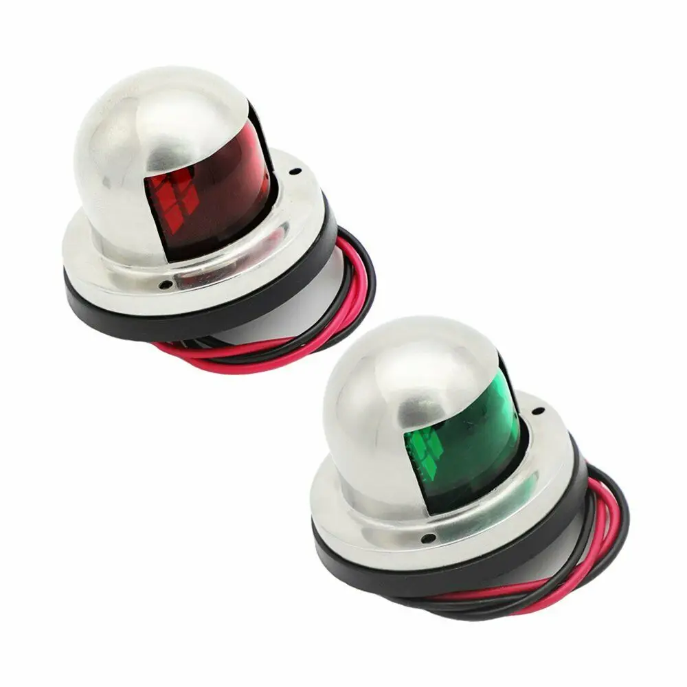 Stainless Steel Red and Green Side Bow Lights for Boats 1 Mile (a Pair)