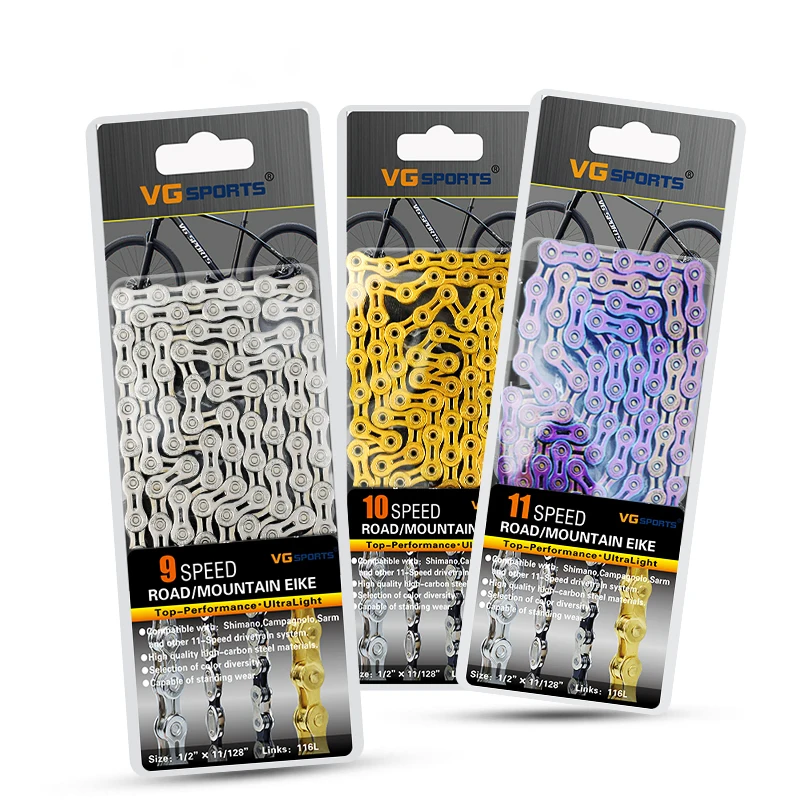 VG Sports Ultralight 8 9 10 11 Speed Bicycle Chain Mountain MTB Road Bike Chain Half/full Hollow 116L Silver Gold Bike Chains