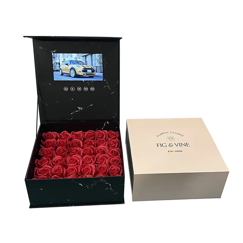 Презентация маркетинг 7 дюймов Lcd видео-поздравительная открытка подарок цветочная упаковка коробки Ювелирное кольцо ЖК-экран видео брошюра коробка