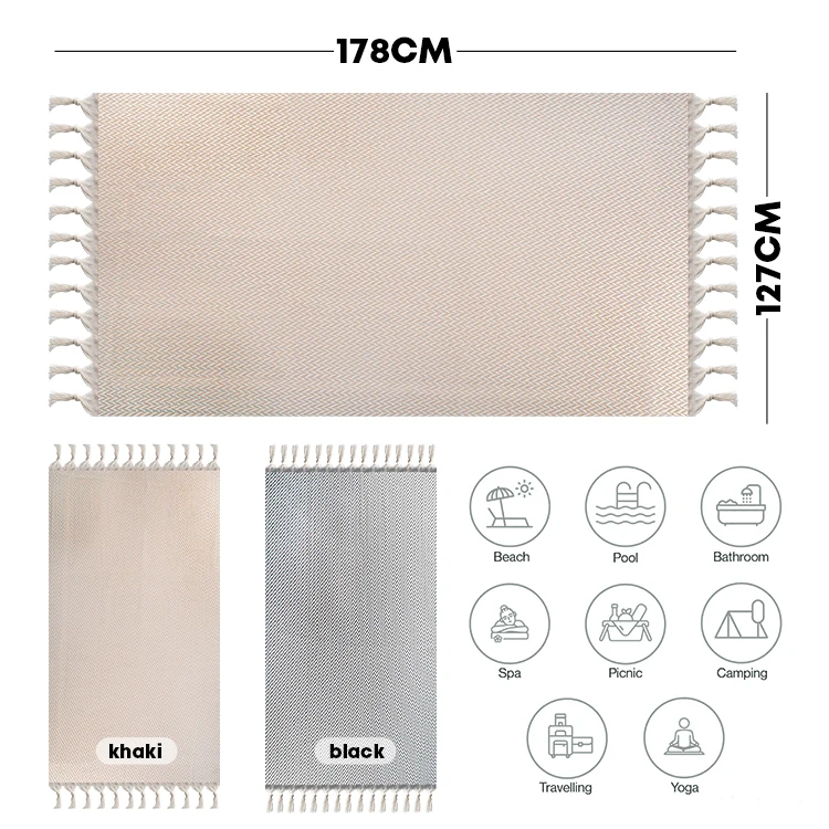 Wholesale Best Selling Luxury Large 120*180CM Turkish Beach Towel Rectangle Cotton with Custom Logo Tassel