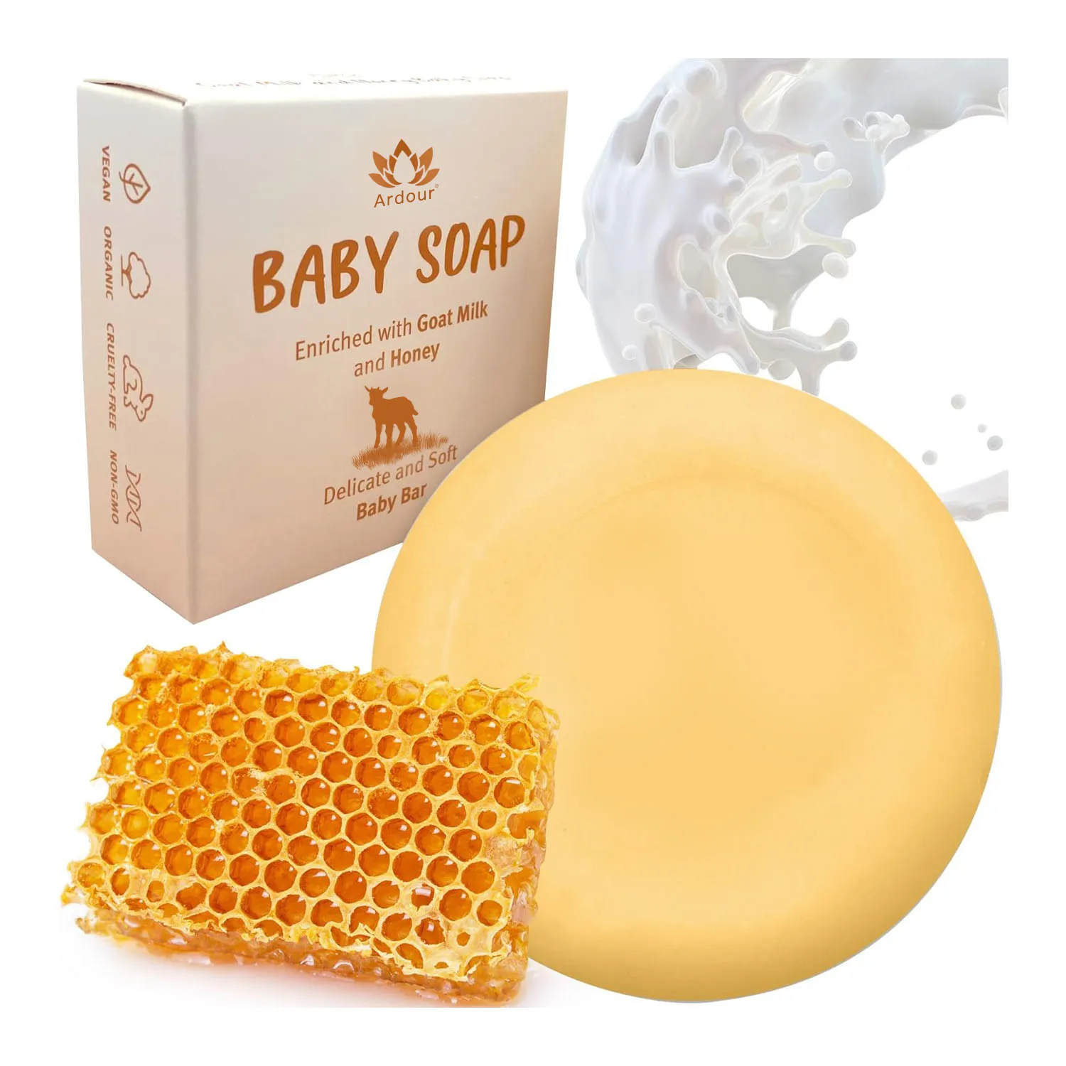 Bar with Goat Milk and Honey Naturally Cold Processed from Organic Ingredients Delicate for Newborn Skin Gift for babys Kids