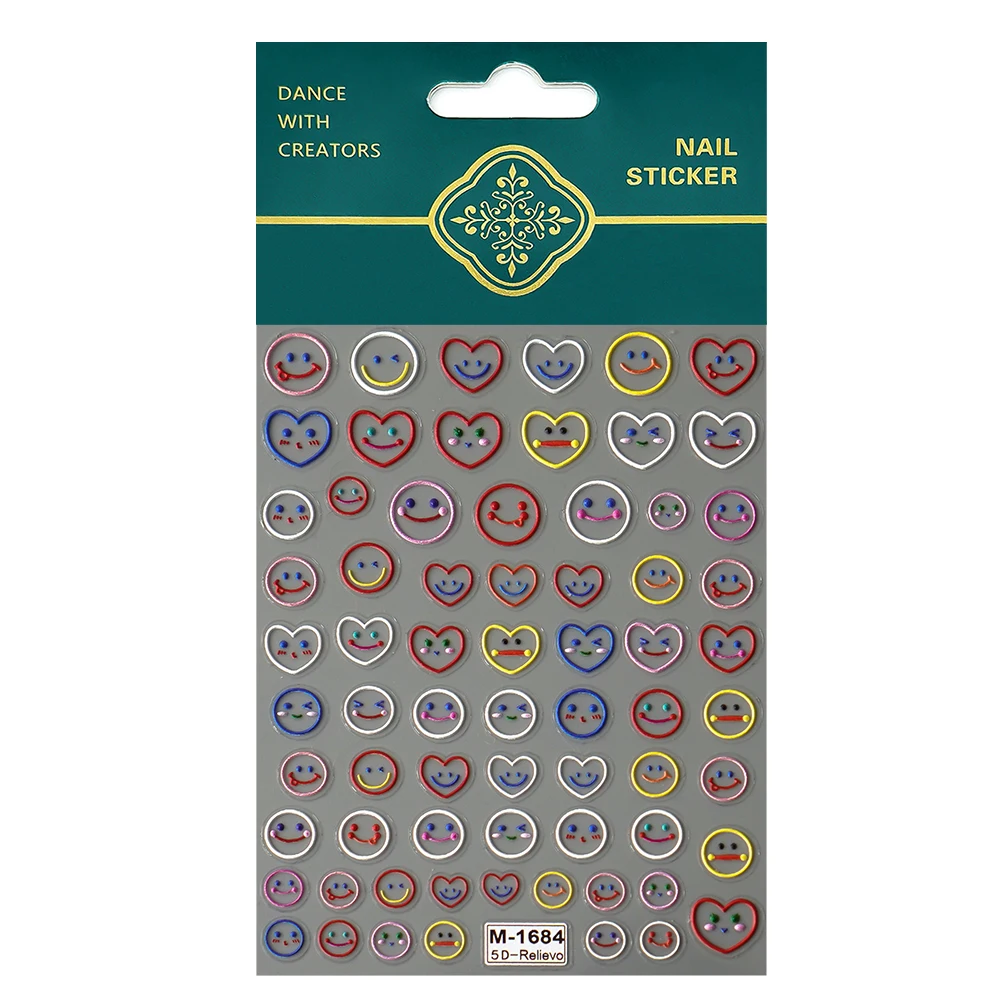 wholesale 5D Summer Nails Stickers Love Heart Smile Cartoon Nail Sticker