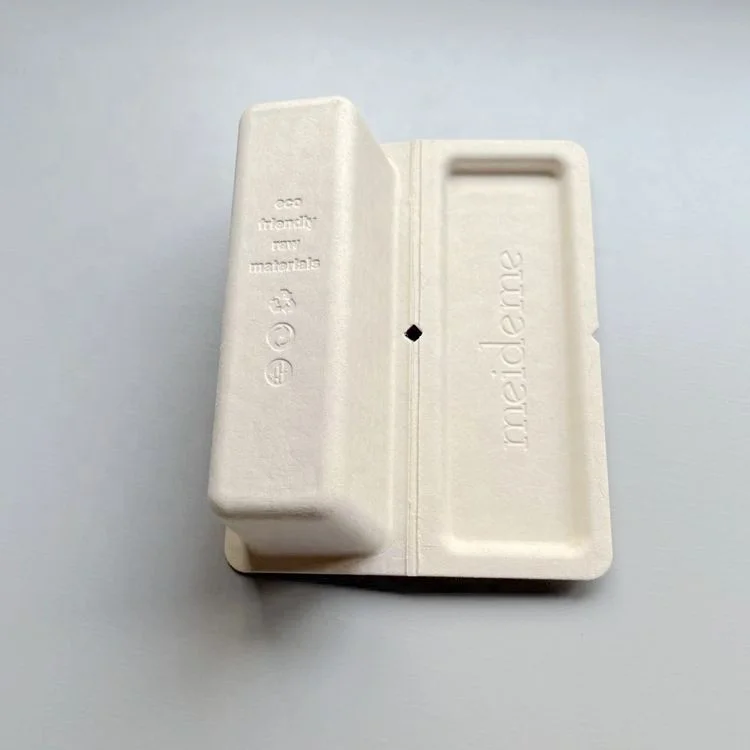 Biodegradable custom natural bagasse fiber molded pulp box packaging for bottles