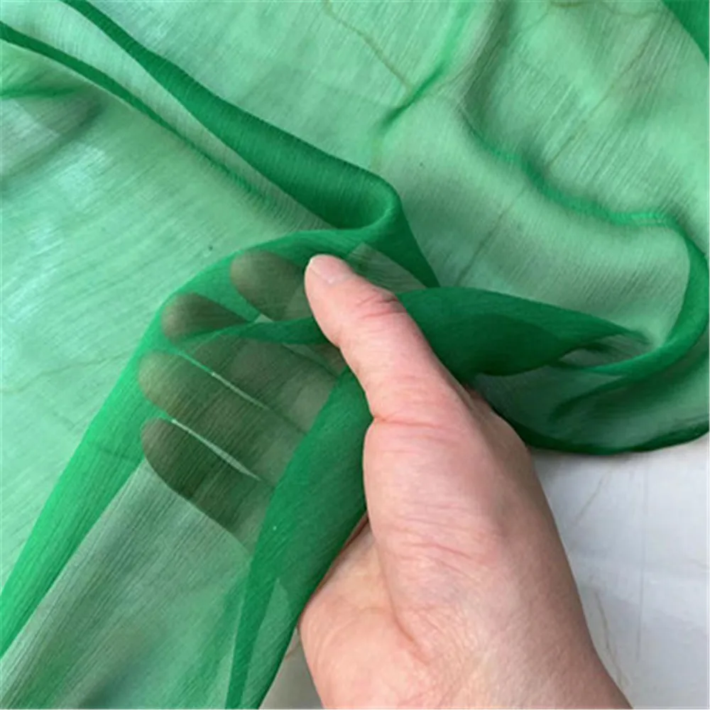 Green Dyed Soft Pure Silk Crepe Chiffon Fabric Georgette Crinkle Clear Grain for Spring Suit Saree Quilt Cover