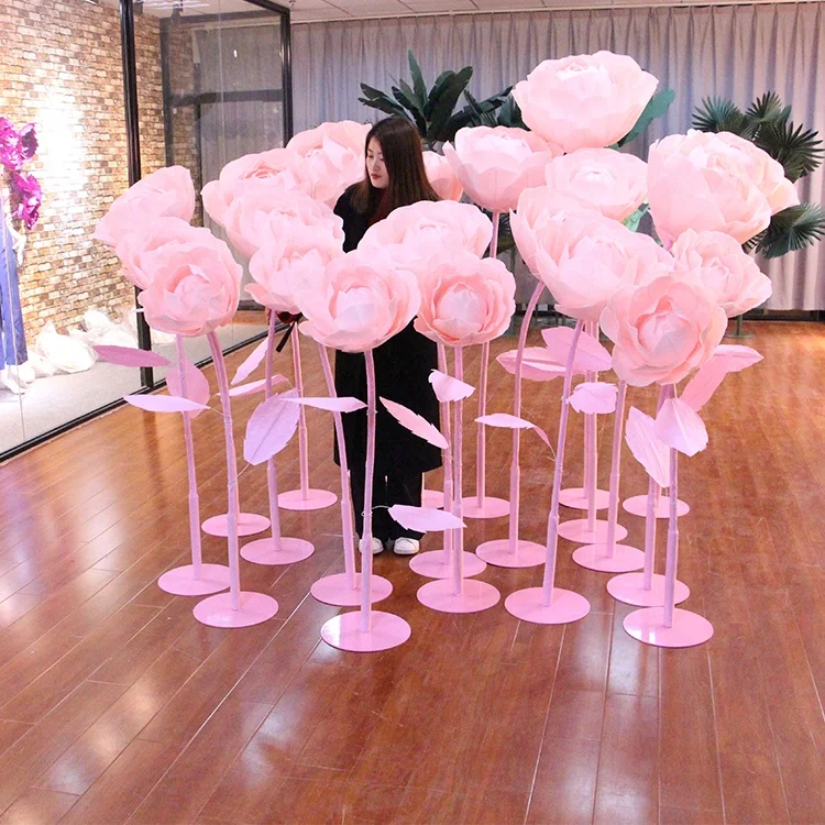 Giant artificial paper flowers long stem backdrop stand for wedding flowers