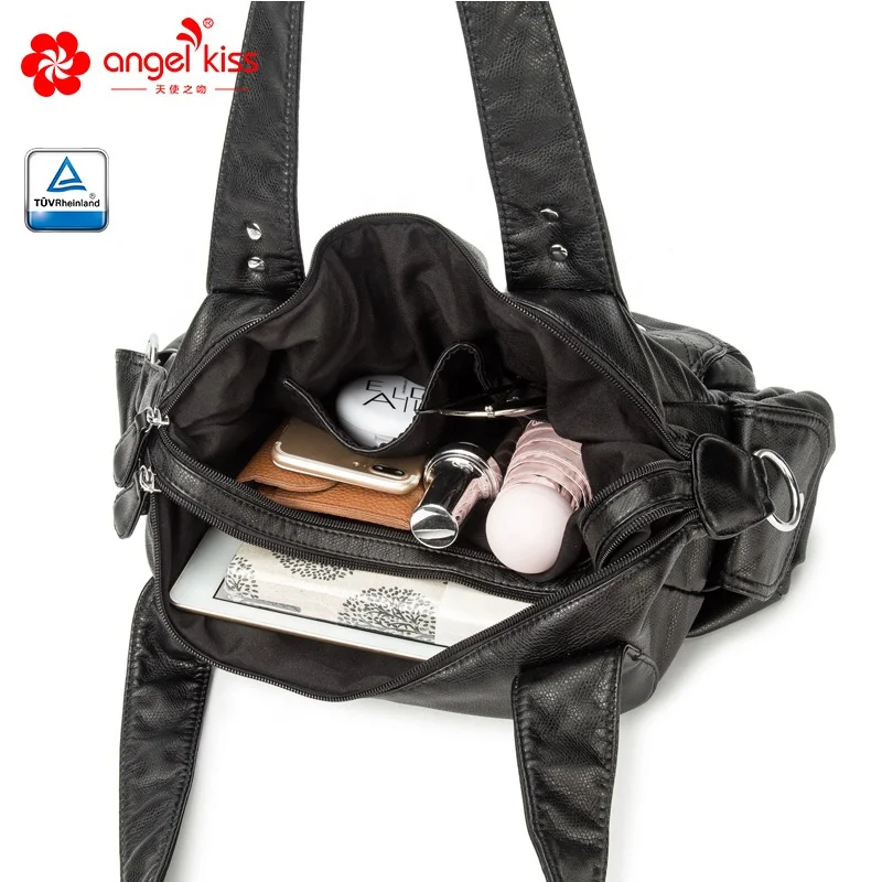 Angel kiss Brand Eco-friendly Soft Pu Leather Women Shoulder Bag Lady Multi-Pocket Handbag