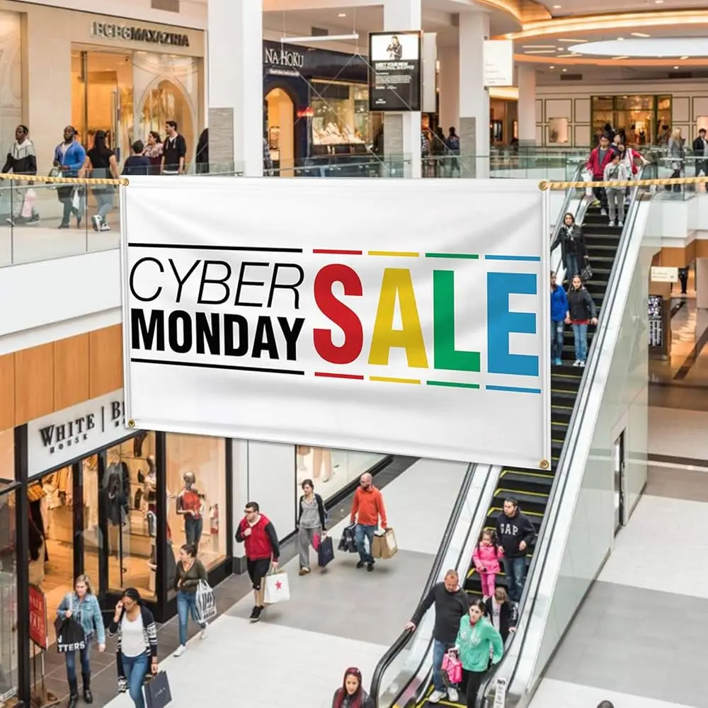 Custom Fabric Polyester Printing Shop Salon Supermarket Graduation Logo Sign Business Hanging Banners Building Double Side Flag