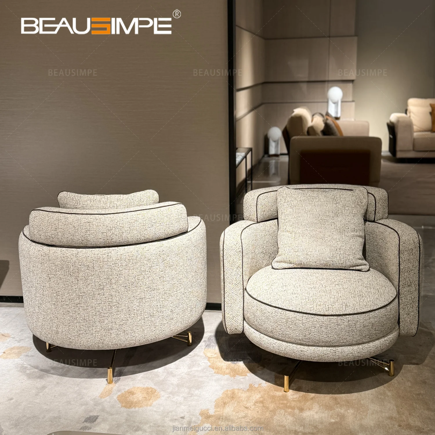 Italian Khamma Armchair Modern High End Bedroom Living Room Furniture Stainless Steel Rotating Chair Light Luxury Lounge Chair