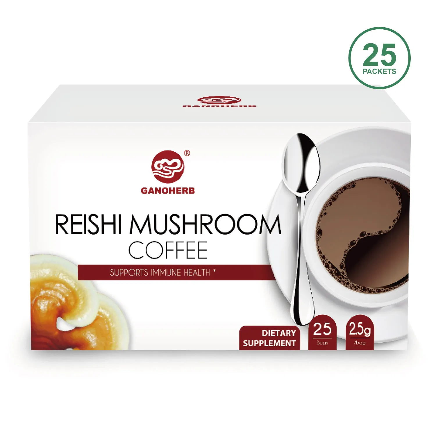 Soluble Reishi Coffee Energy Ganoderma Organic Mushroom Black Instant Coffee 2.5 Grams 25 Bags