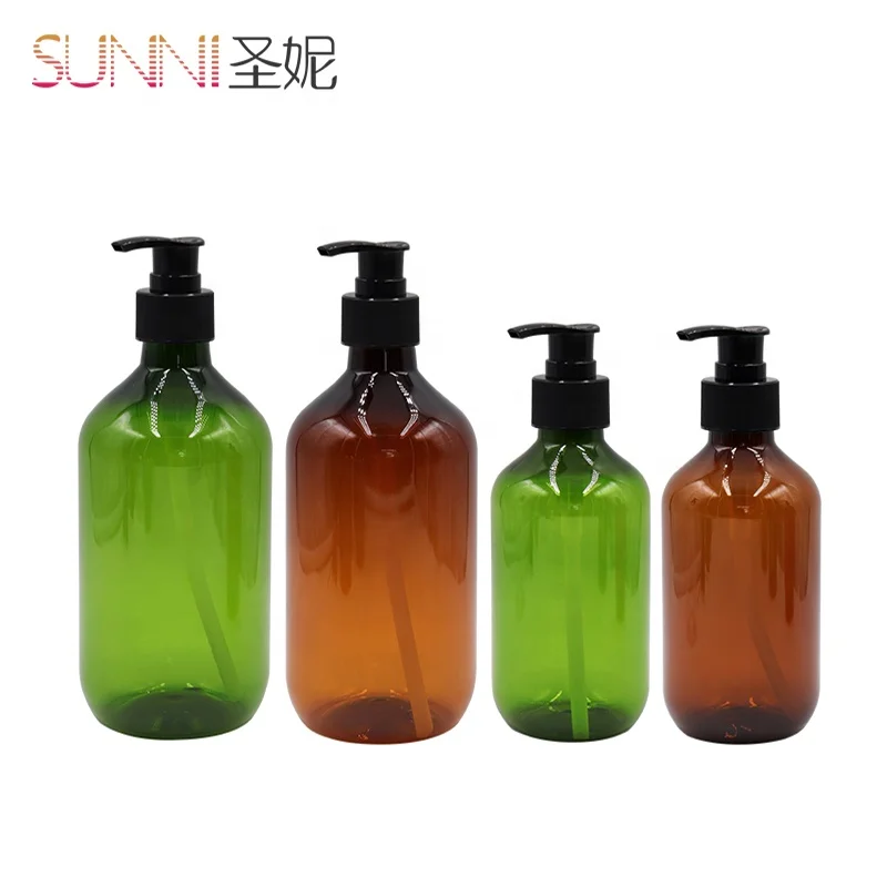 Wholesale Cosmetic Packaging Container Plastic Transparent Amber Bottle with Lotion Pump