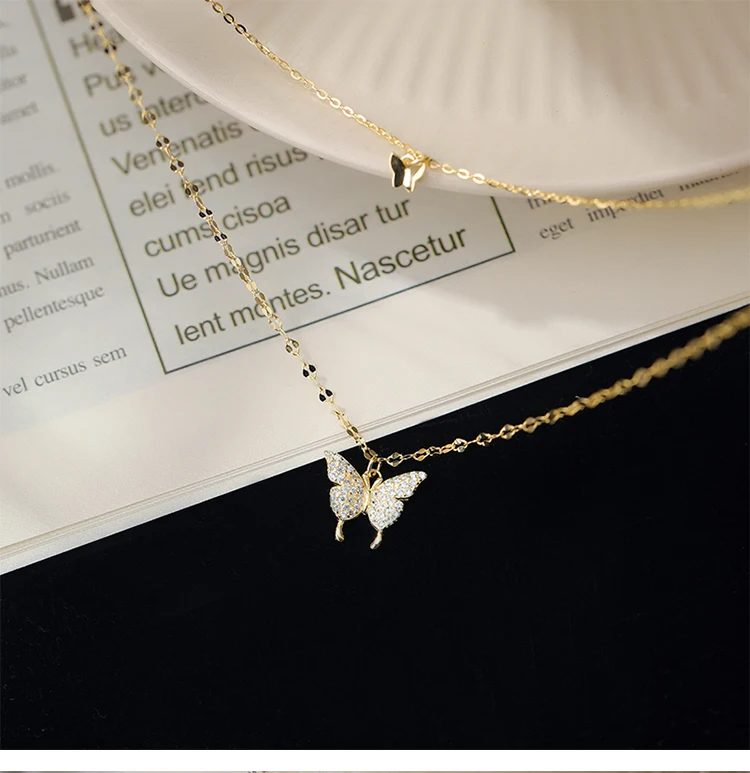 Женское изящное ожерелье ювелирные изделия на заказ позолоченное из стерлингового серебра 925 пробы с кристаллами и многослойными стразами в виде бабочки