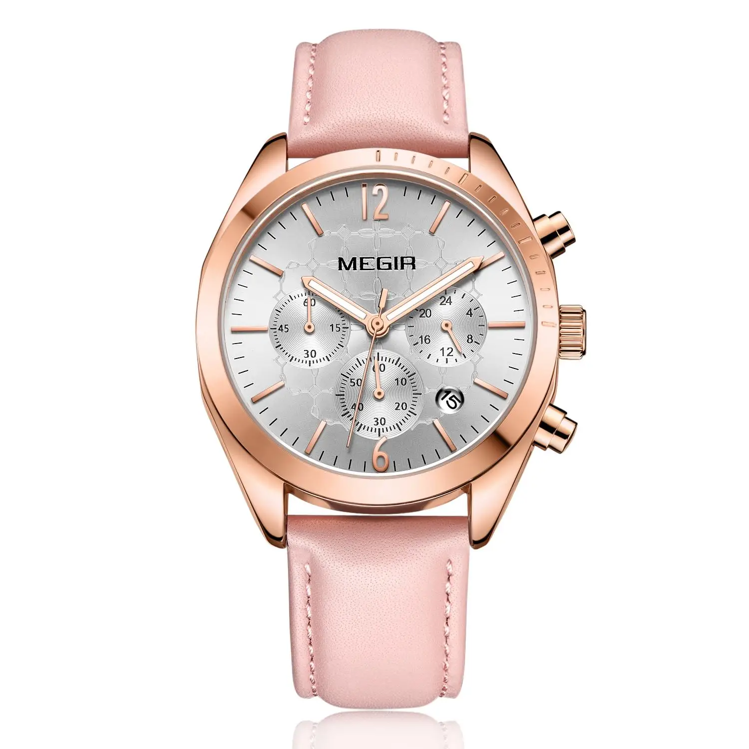 Fashion MEGIR 2115 Women Watches Manufacturer luminous Alloy Case Leather Band Ladies Lovers Watch Female Wristwatches