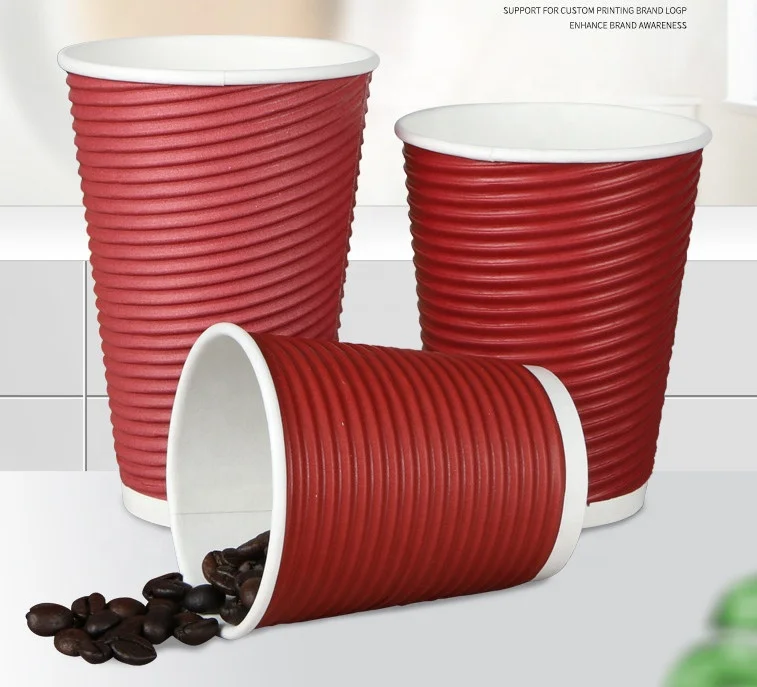 Thick Paper Cup Ripple Wall Corrugated Coffee Paper Cup Disposable 16oz 12oz 8oz 9oz 10oz at CHEAP PRICE