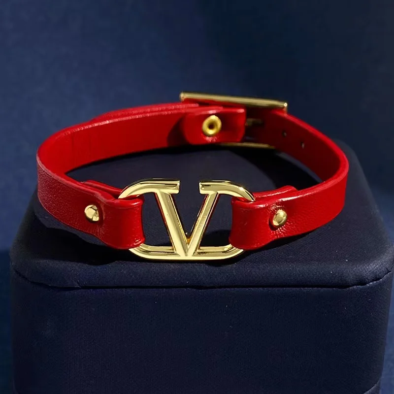 High Quality Women Men Unisex PU Leather Letter V Charm Designer Bracelet Jewelry Copper Bangles&Bracelet