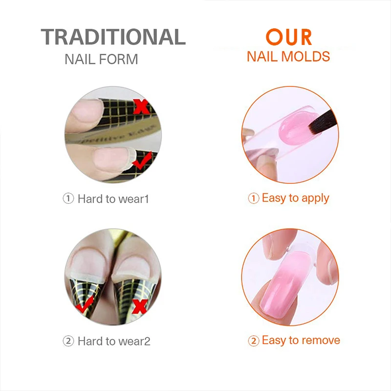 Custom 120pcs 12 sizes clear full cover extension tips plastic nail dual form tools