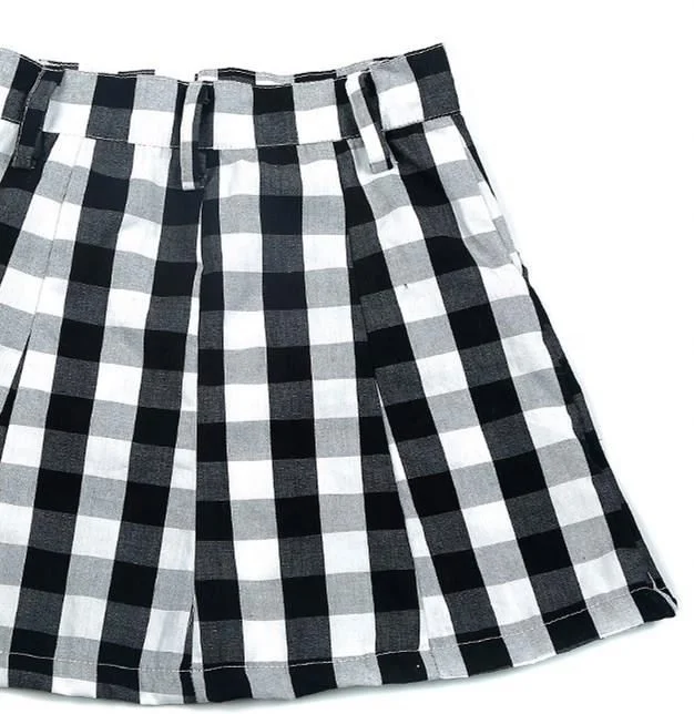 
Kids fashion wholesale gingham cotton and linen baby girls skirt 