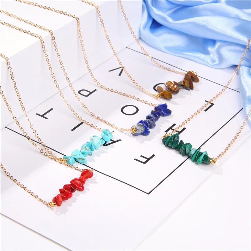 Simple Style Color Gravel Necklace Natural Gemstone irregular Necklace Raw Rocks Accessories