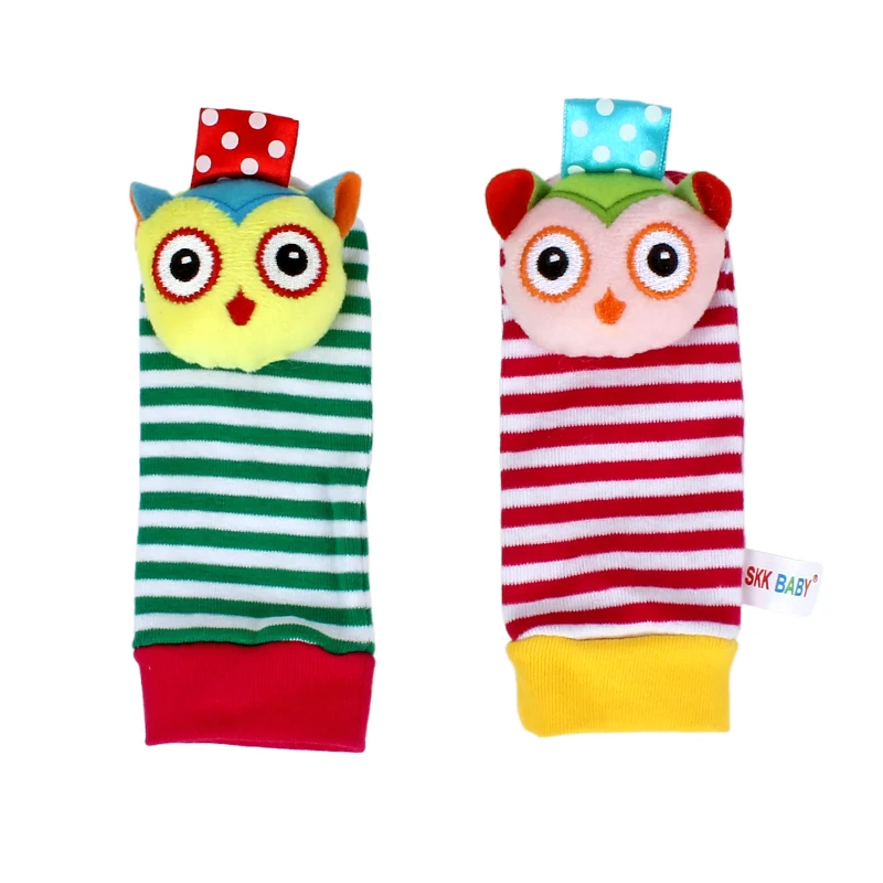 4PCS owl animal baby wrist rattles and socks stimulation plush soft toy K046E