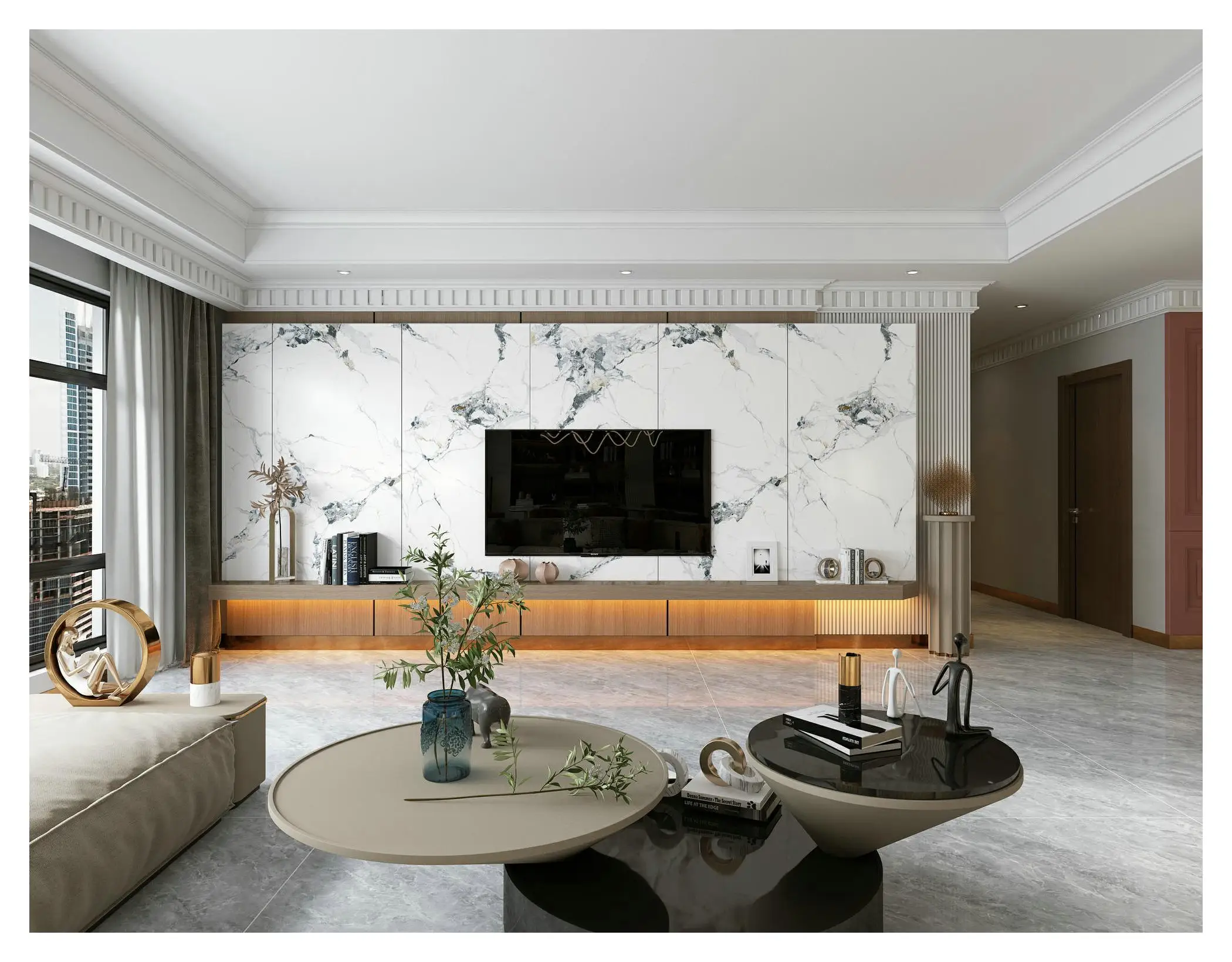 Marble Tile 900x1800x9mm Porcelain Polished Glazed Slab Tile for Hotel, Interior Exterior & Interior Walls