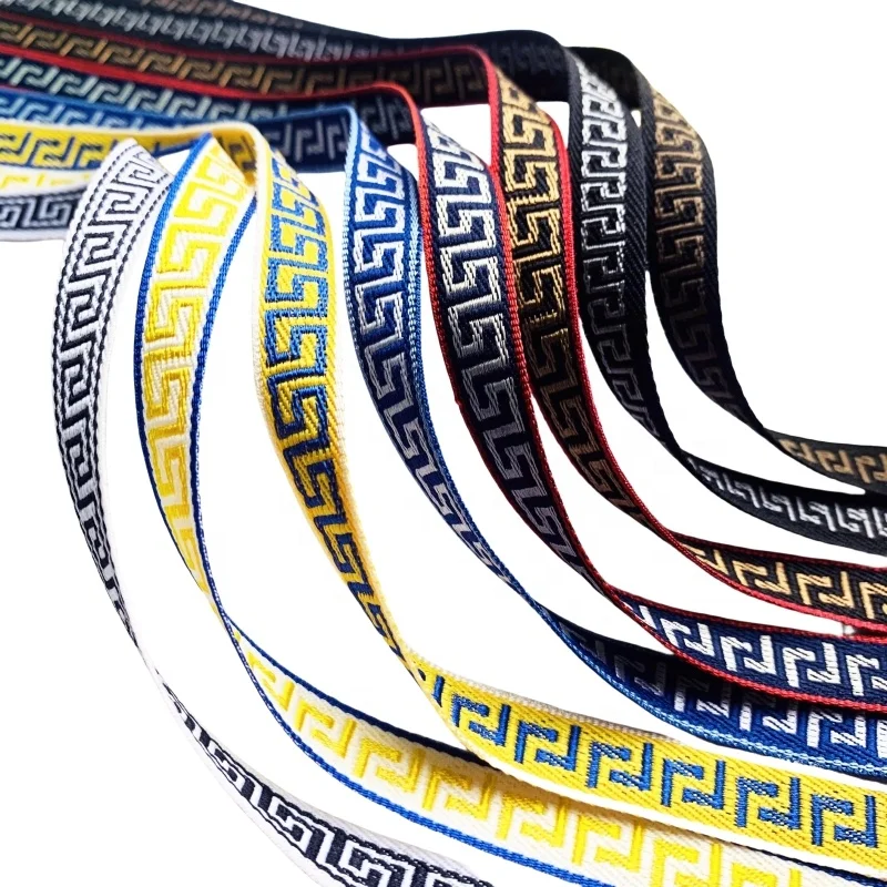 Acme eco-friendly custom OEM design LOGO 100% polyester jacquard ethnic ribbon trim webbing strap tape