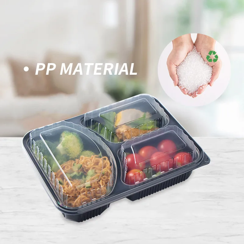 Leakproof 3 Compartment Plastic Takeaway Food Packaging Box Stackable Microwave Safe To Go Meal Prep Container For Deli