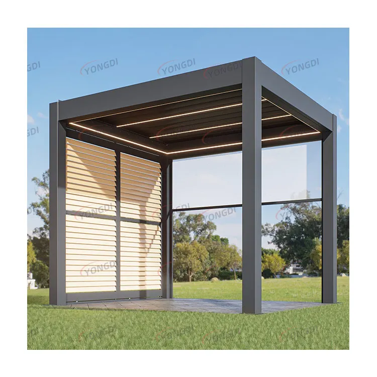 YONGDI outdoor swimming pool cover 5x5 full open electric rotating blades green gazebo garden louvre pergola