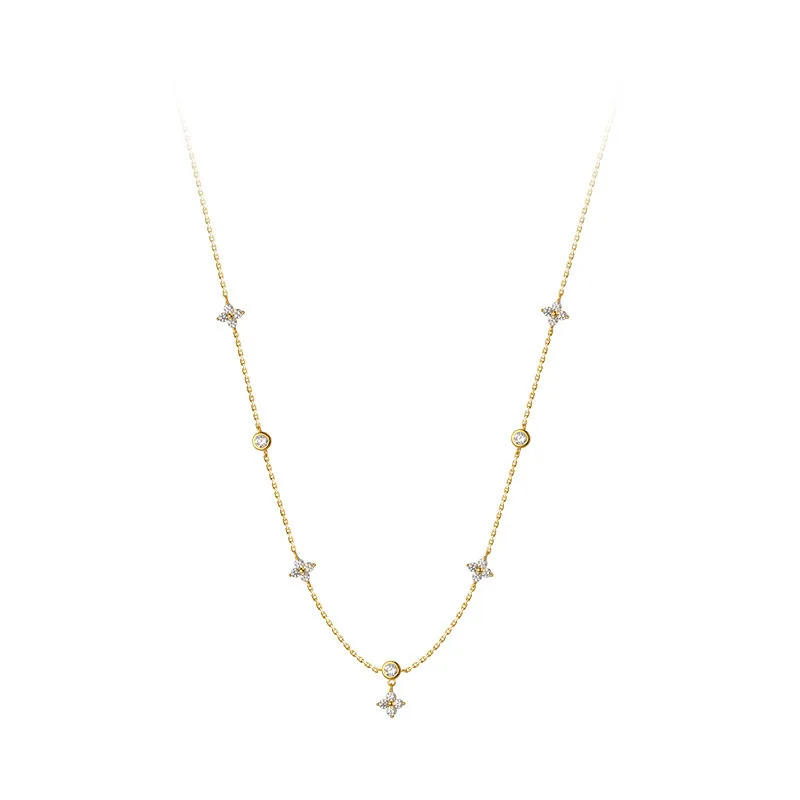 Exquisite 925 Sterling Silver Charm Four Leaf Flower Necklace Vintage Bohemian Zircon Chain Necklaces Women Fine Jewelry