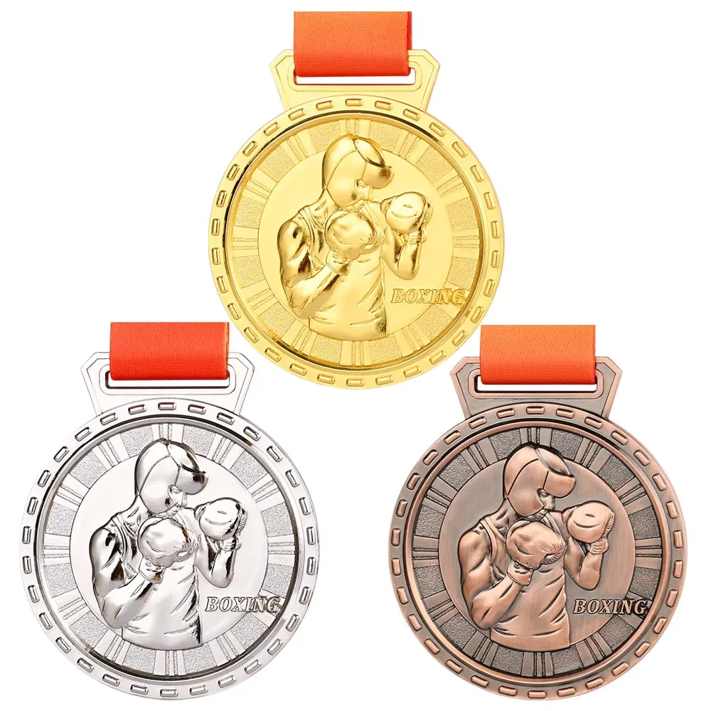 Wholesale 3D Award Medallions Fight Taekwondo Wrestling Sports Medal Competition Blank Gold Silver Bronze Medals With Ribbon