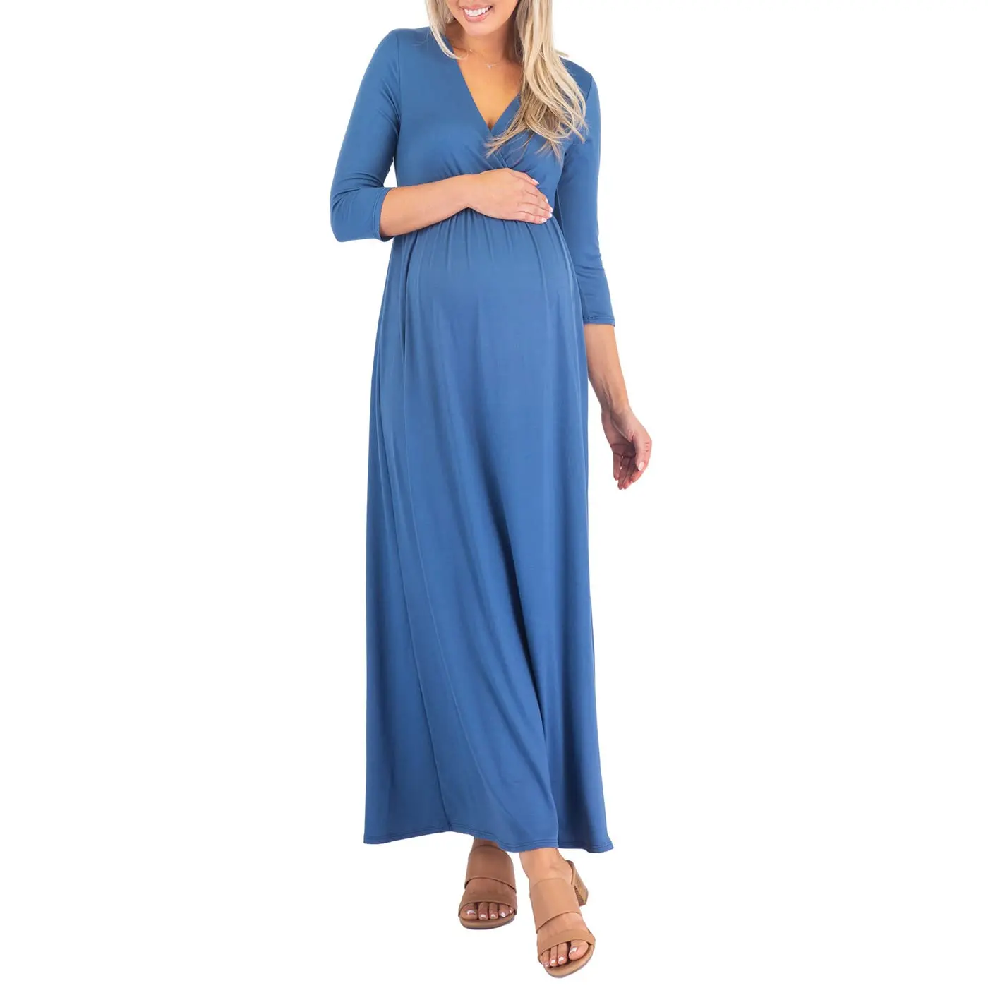 Custom maternity 3/4 sleeve ruched empire waist pregnancy baby showers casual dress