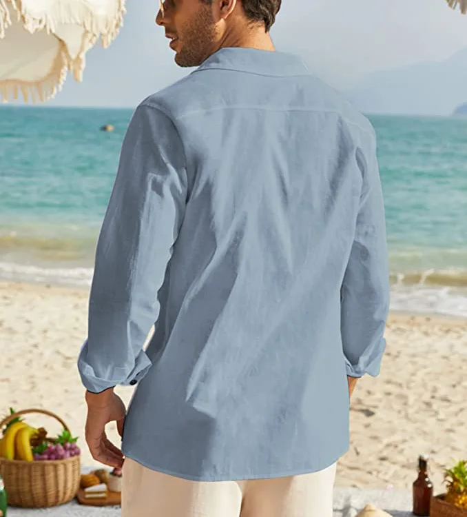 Custom Full Sleeve Oversized Button Cuban Collar Shirt Men Solid Color Cotton Shirts Button Down