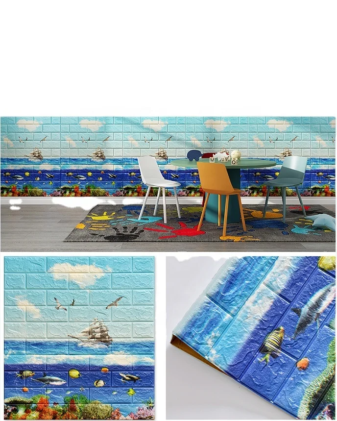 Детские обои, Мультяшные 3d пенополиэтиленовые обои для детской спальни, кирпичная самоклеящаяся настенная наклейка из пенополиэтилена