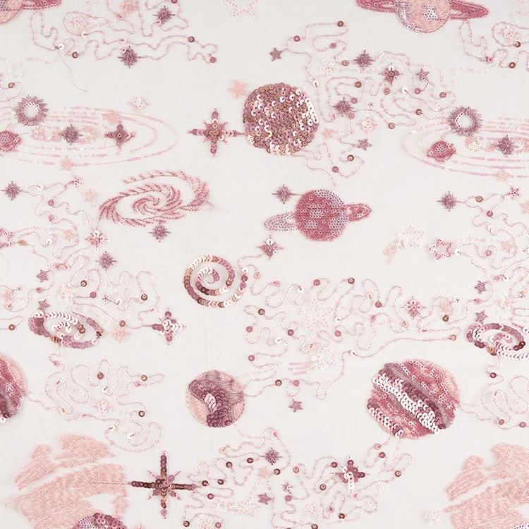 
Hot selling durable knitted starry sky glitter mesh sequin embroidery fabric stars for girl dress 