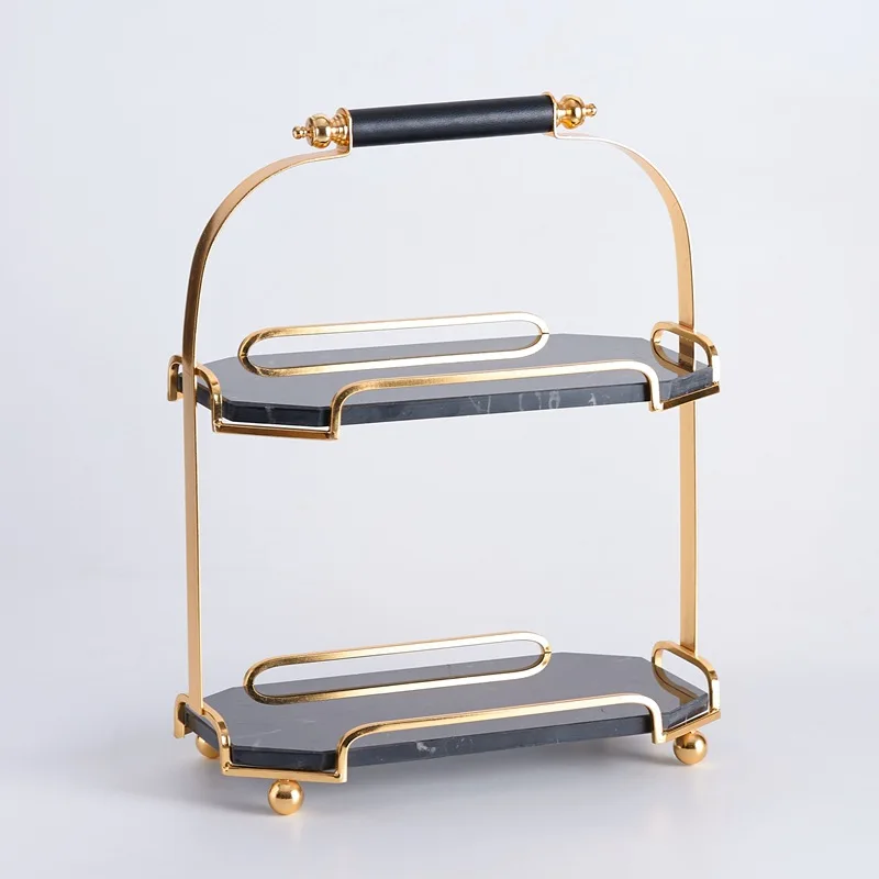 Double plates luxury jewelry dessert cosmetics display organizer marble tray