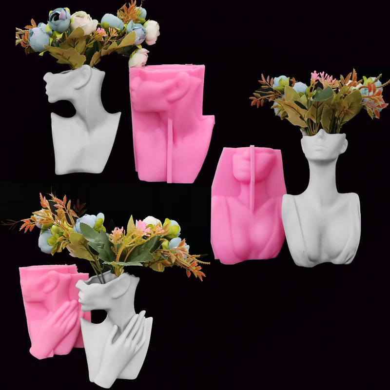 12590  3D Resin Plaster Cement Concrete Flower Pot Mould Creative Abstract Human Body Molds Silicone Mold