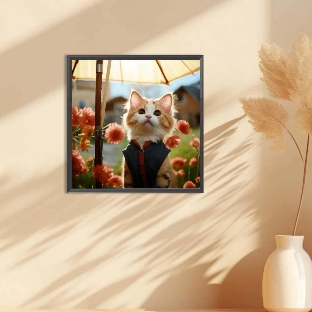 1PC 30x 30cm/11.8x 11.8in DIY 5D Diamond Embroidery Full Diamond Beginner Gift Art Picture Chrysanthemum Cat Wall Decoration