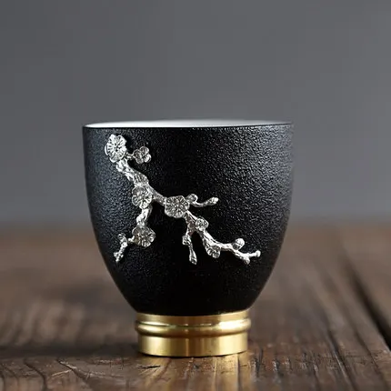 High-grade Small Tea Cup Frosted Black Gold Handle Tea Cup Sets Ceramic Fancy Wedding Gift Tea Cups China