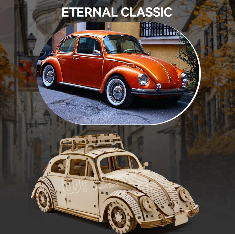 UV Print Colourful Beetles Car Assembly Toy wooden Mechanical 3d model design puzzle games for adults