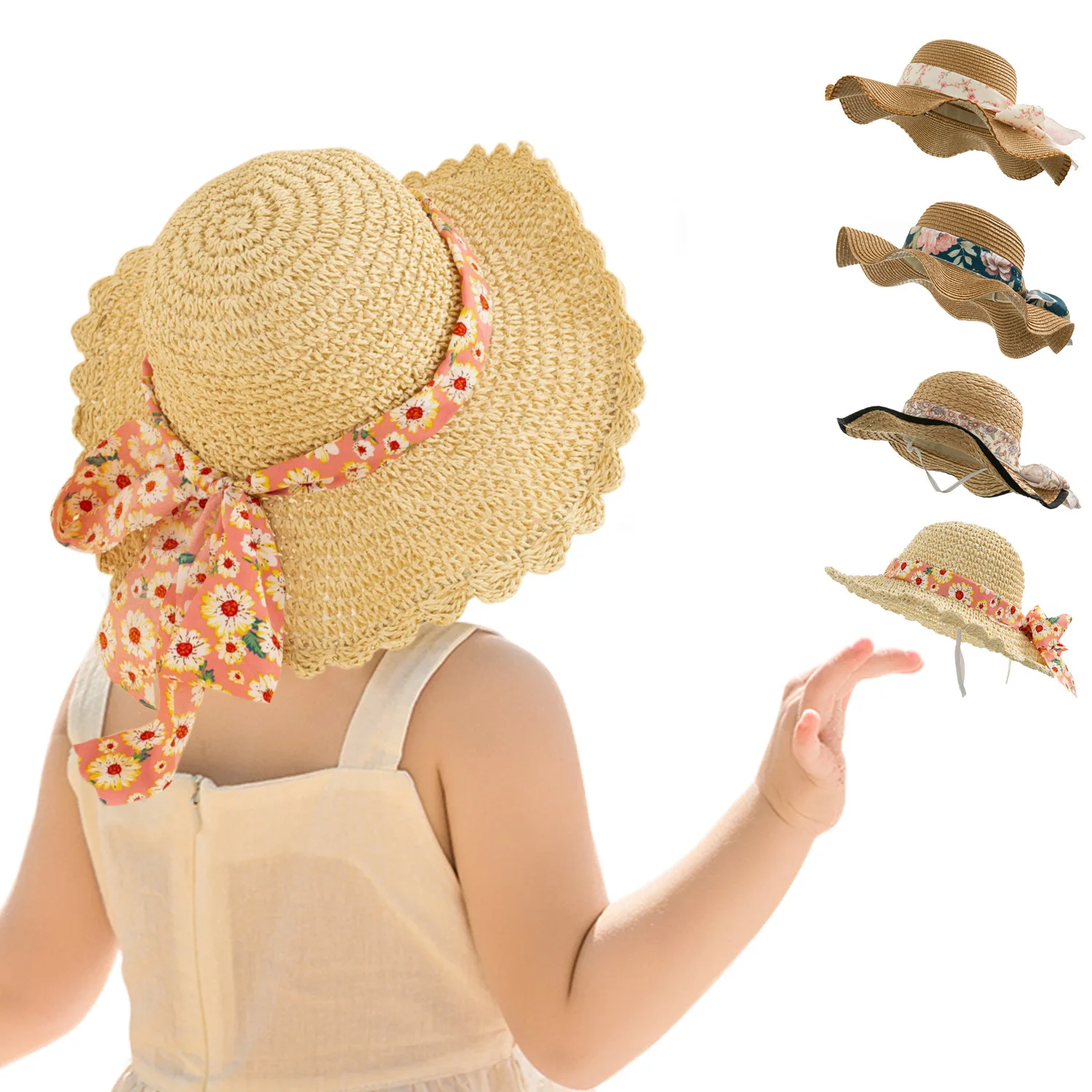 custom wholesale High quality children girls out door travel straw hat cute hat sunhat baby kids hats