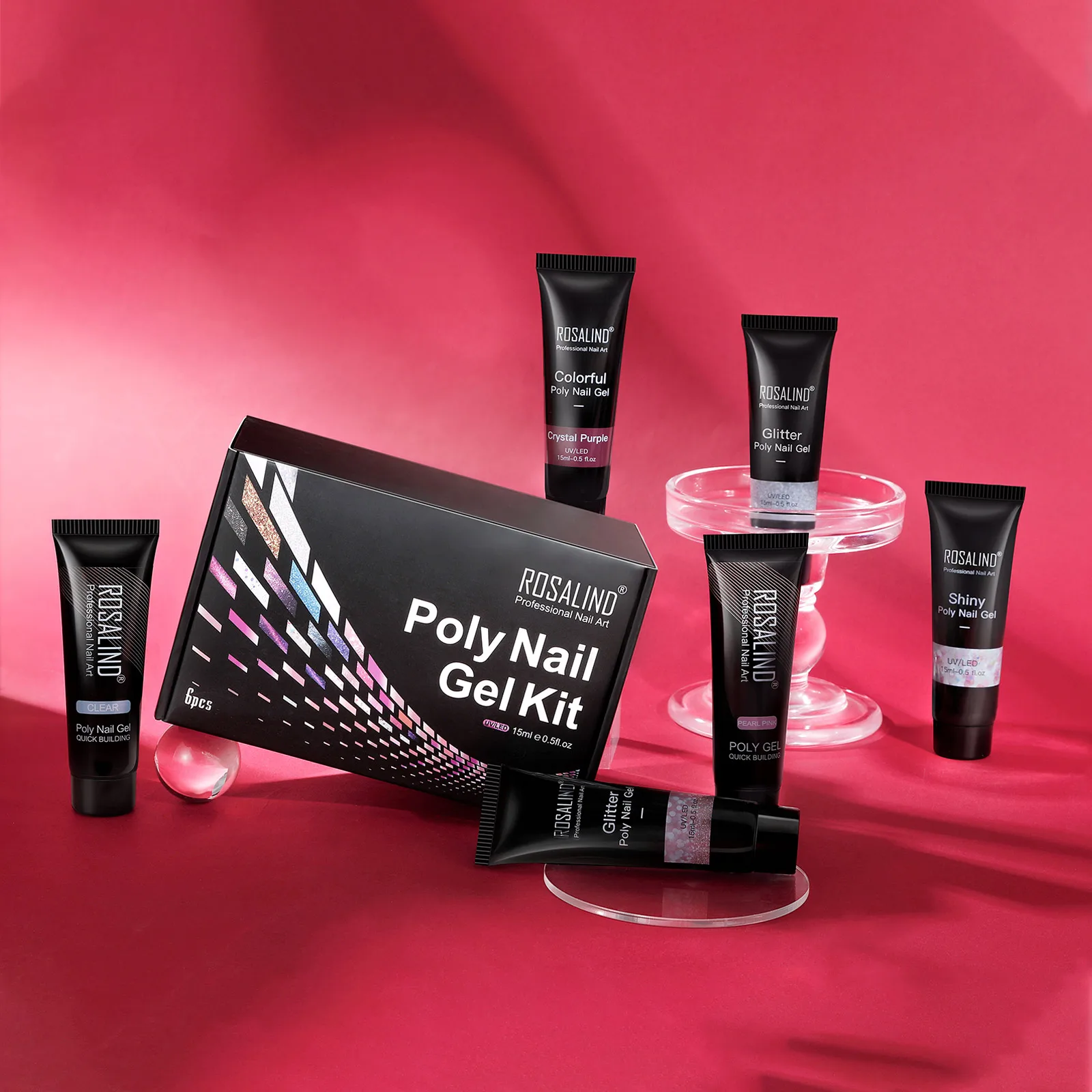 ROSALIND nail art salon oem custom logo 6pcs poly nail gel sets long lasting manicure starter gel polish kits for nail extension