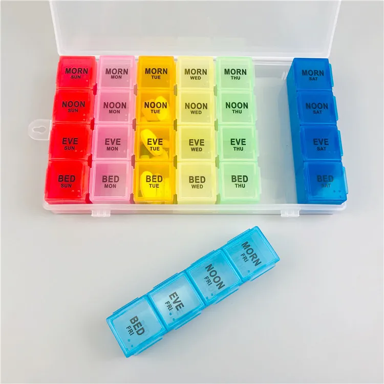 NUOXIN Wholesale Portable 7 Day 4 Times 28 Compartments Plastic Pill Organizer Weekly Pill Box