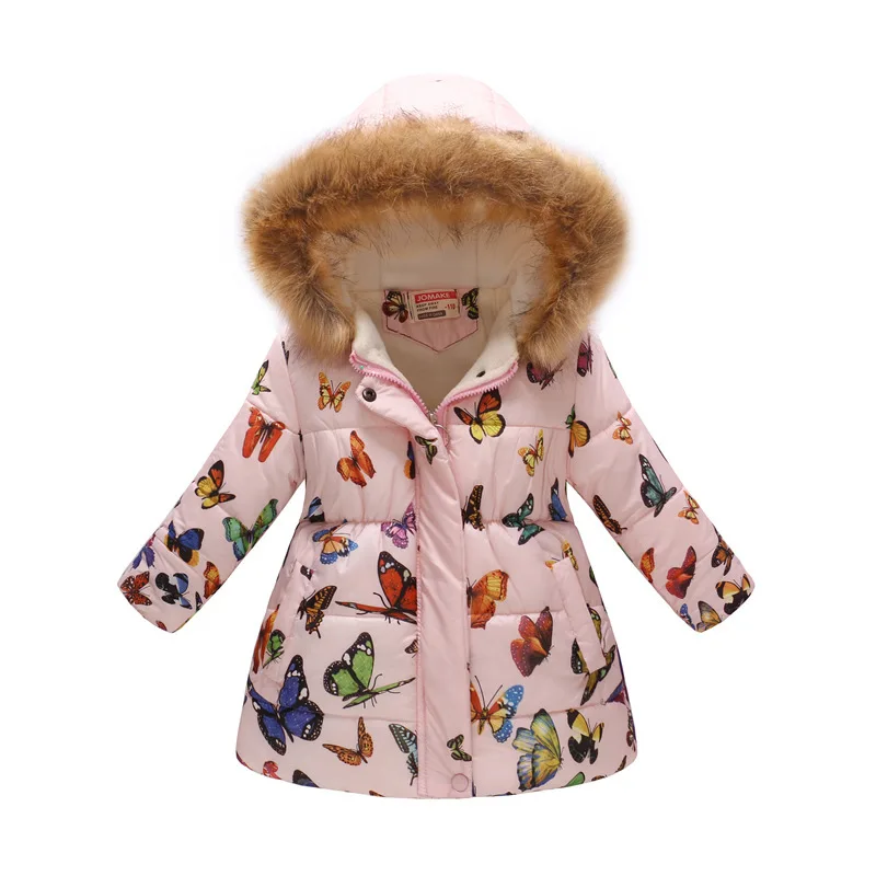 Kids Winter Coats Fashion Printed Cartoon Girls Hooded Jackets And Coats With Fur