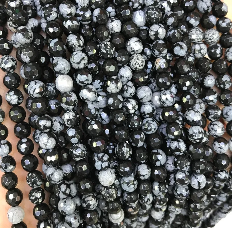 6mm round faceted snowflake obsidian jasper beads