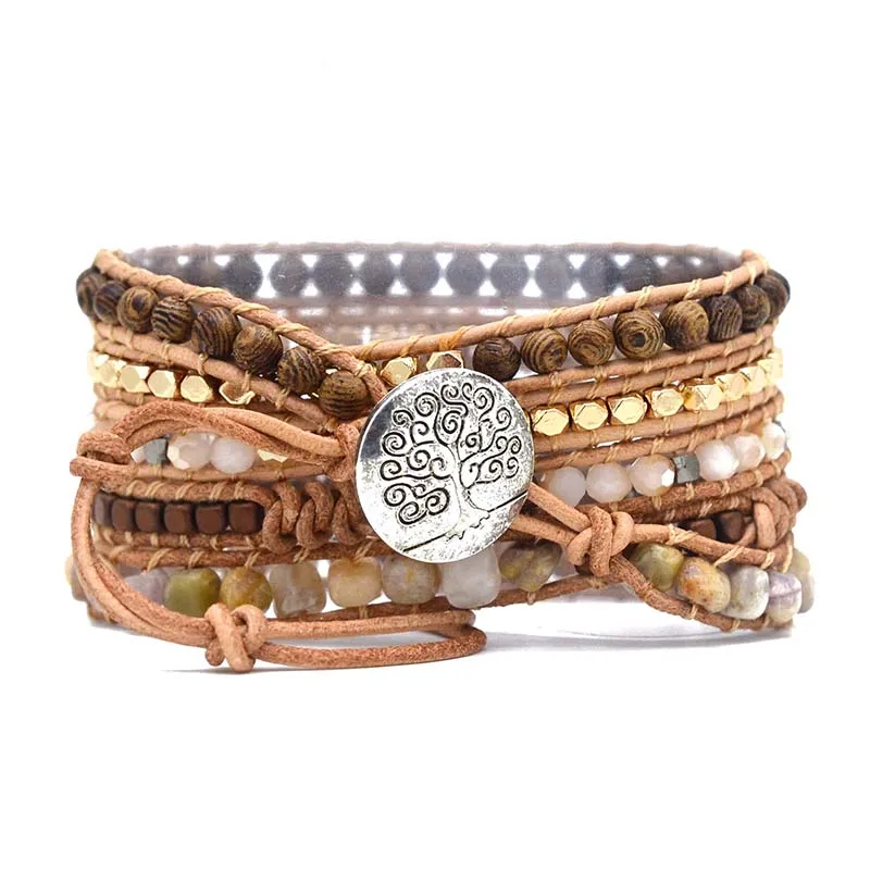 5 Layers Natural Stone Leather Bracelet Exquisite Mix Hematite Beads Women Fashion Wrap Bracelet Wholesale For Gift