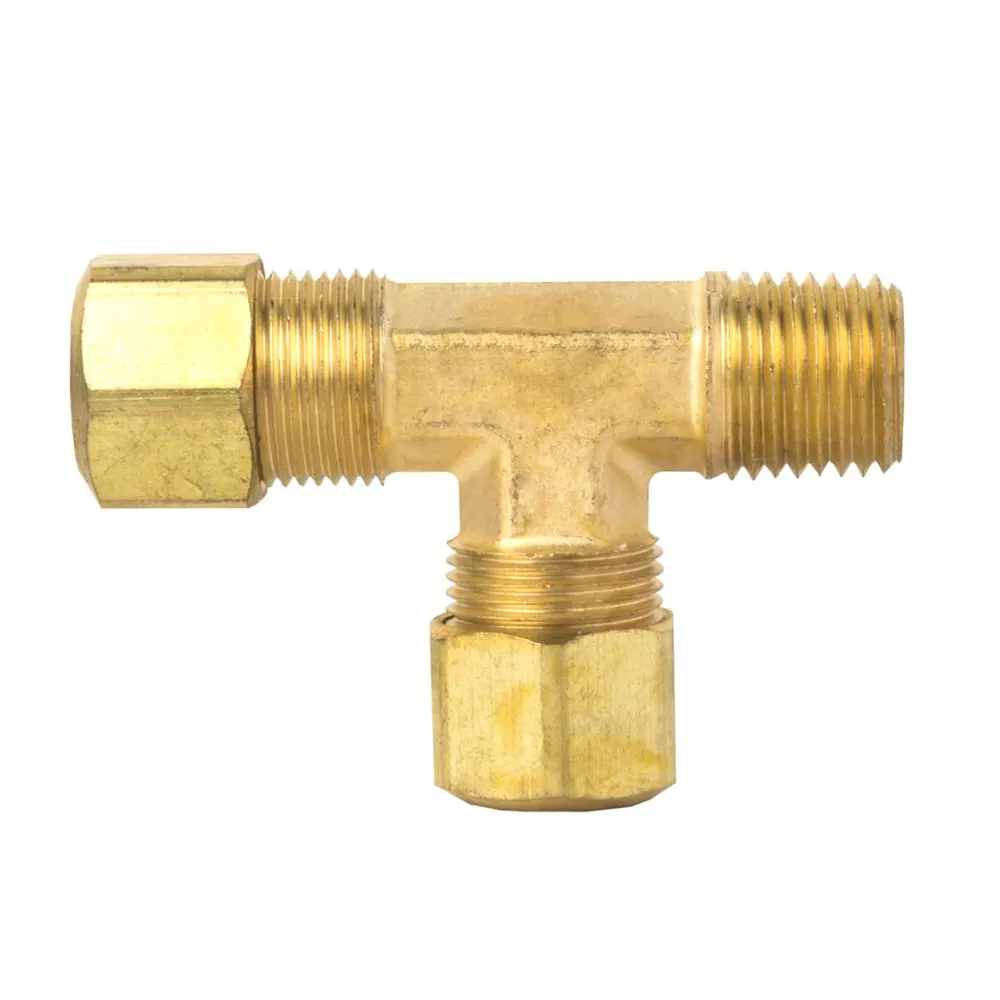 1/4 in Tube Metal Copper Tee  Pipe Fitting Connection Compression Brass Run Tee