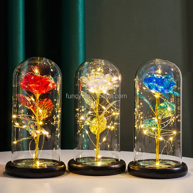 Wholesale Gift Box Customized Logo Eternal Artificial Roses Galaxies Light Up Led Enchanted Galaxy Rose