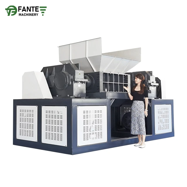 Double Shaft Waste Cardboard Paper Tire Rubber Metal Scrap Wood Lump Barrels Drums Pipe And Plastic Shredder For Recycling